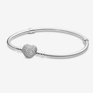 Pandora Moments Sparkling Heart Clasp Snake Chain Bracelet